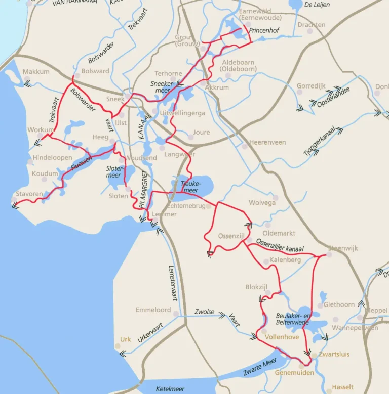Routekaart van Friesland Overijssel Route